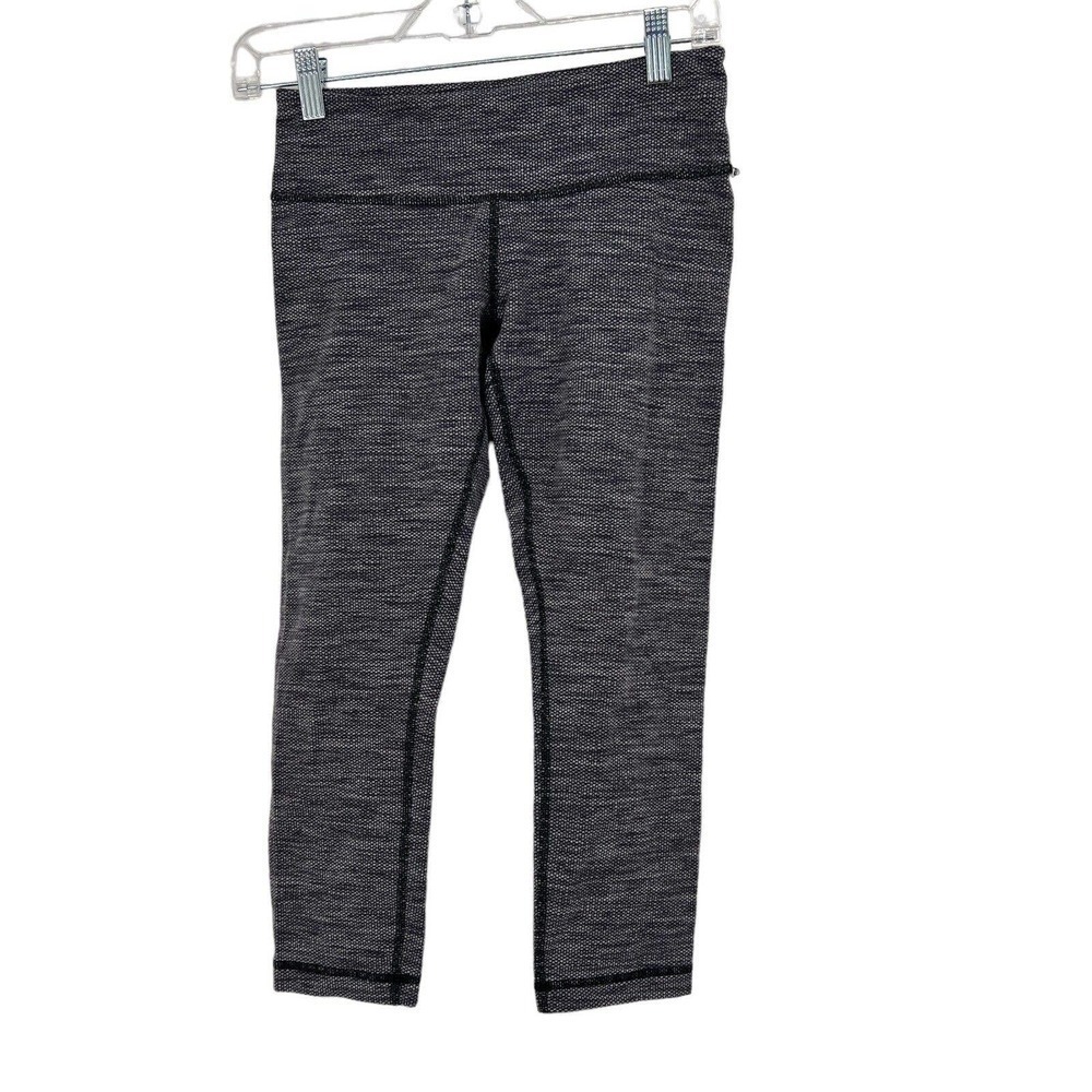 Lululemon Wunder Under Crop II Diamond Jacquard Space Dye Black Slate White Sz 4